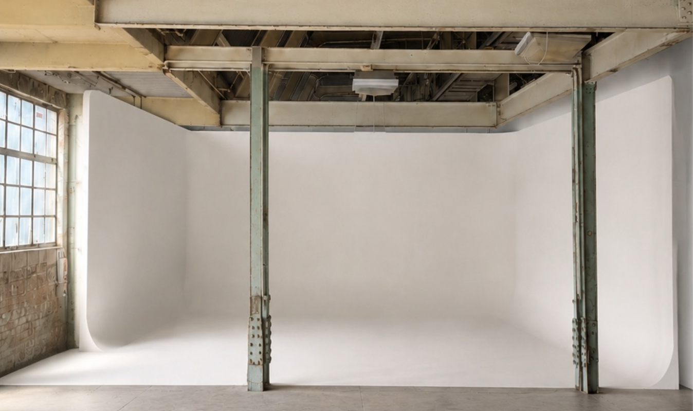 Preview of the planned white U-shaped cyclorama in the industrial studio
