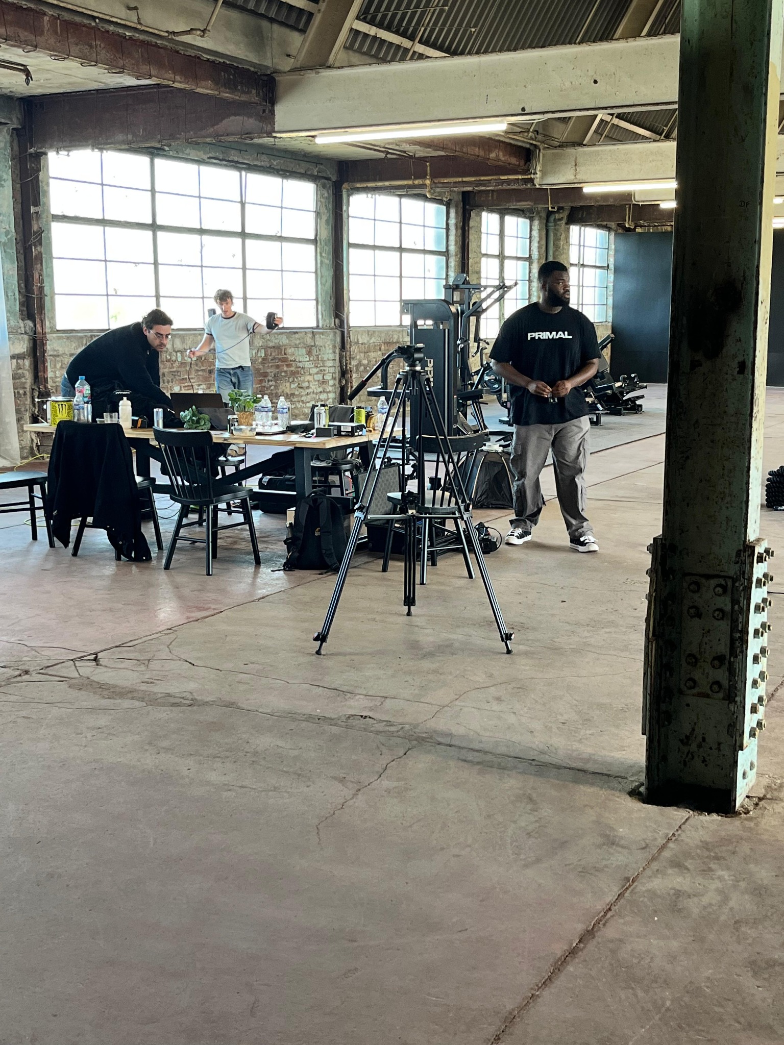 Crew and production equipment in the industrial studio